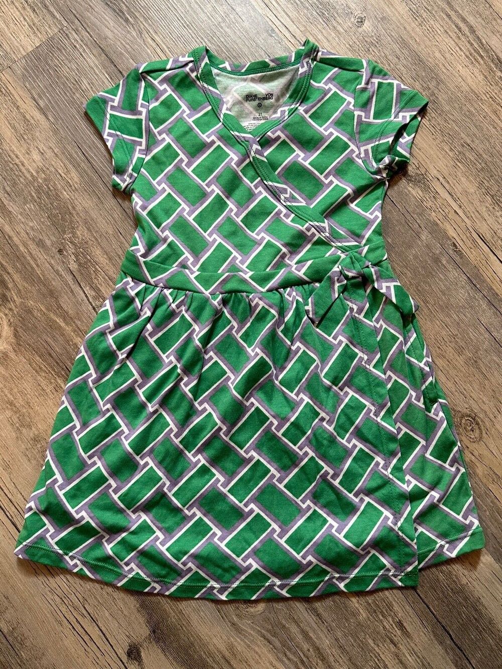 Diane Von Furstenburg x Target Faux Wrap Dress Vtg Weave Green Girls Size 2T DVF